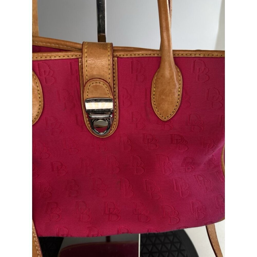Dooney & Bourke Pink Signature Monogram Tan Leather Buckle Closure Handbag - Picture 2 of 14
